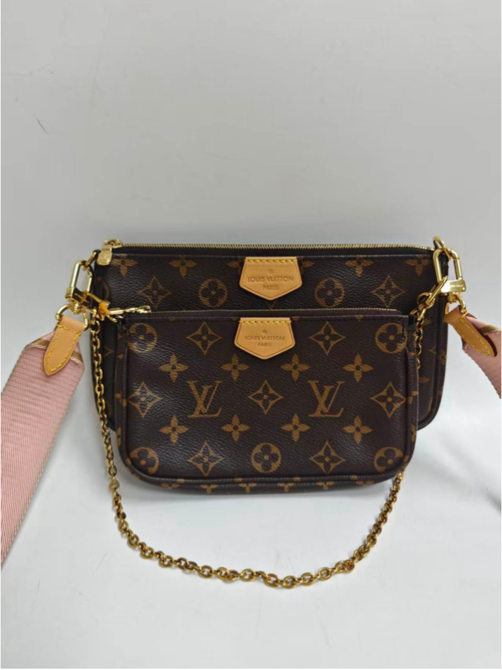 Louis Vuitton Multi Pochette Accessories Pink Strap Monogram EXCELLENT - Picture 2 of 16
